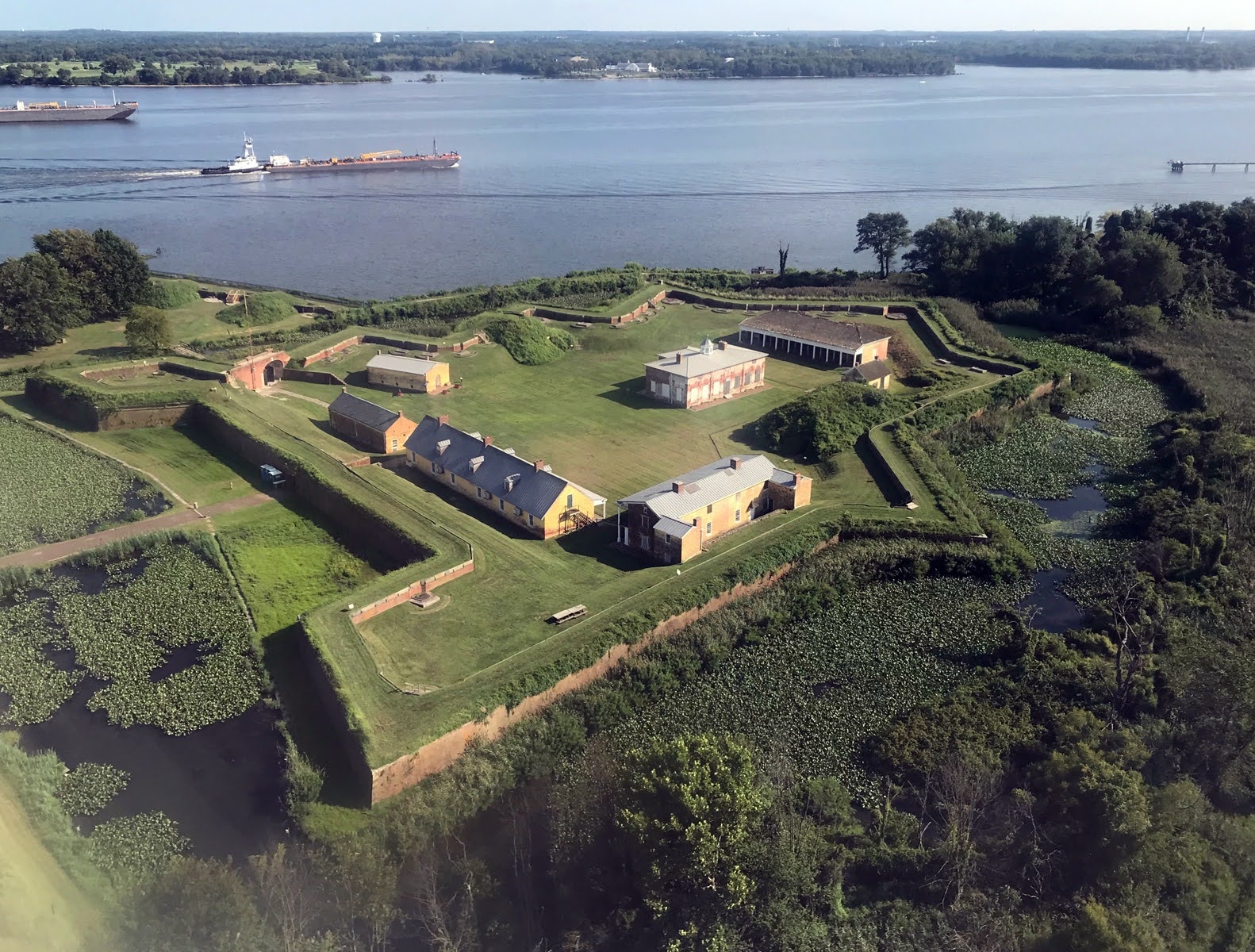 Aerial view of Fort Mifflin on the banks of the Delaware River